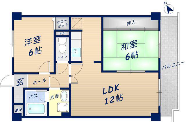 グランドールY(2LDK/5階)の間取り写真
