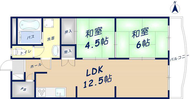 プラチナム石切(2LDK/3階)の間取り写真