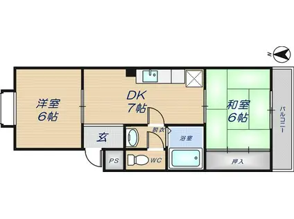 ツイン石切Ⅱ(2DK/3階)の間取り写真