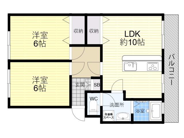 ファミリーハイツ喜里川(2LDK/2階)の間取り写真