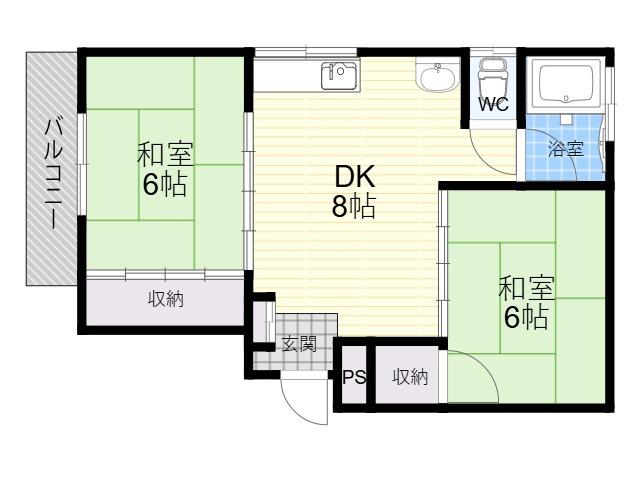 昭和町第二OKマンション(2DK/2階)の間取り写真