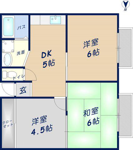 フリーディオ石切(3DK/1階)の間取り写真