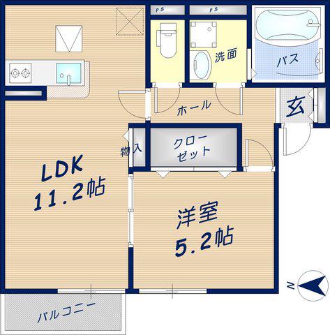 ドミール本町(1LDK/2階)の間取り写真