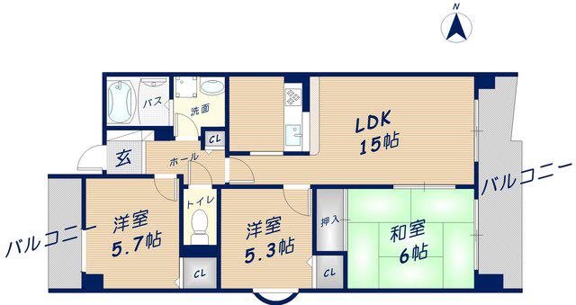 FREAはい21(3LDK/6階)の間取り写真