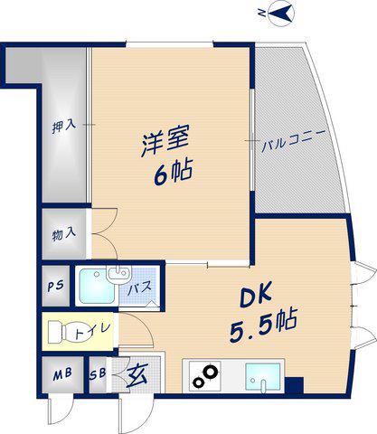 ファースト瓢箪山(1DK/3階)の間取り写真