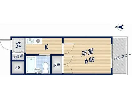 ツイン石切Ⅰ(1K/4階)の間取り写真