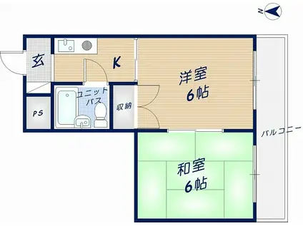 ツイン石切Ⅰ(2K/3階)の間取り写真