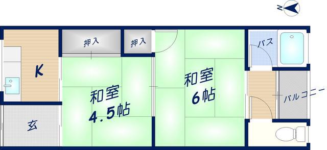 北岸文化(2K/1階)の間取り写真