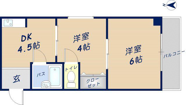 枚岡グリーンヒルズ(2DK/3階)の間取り写真