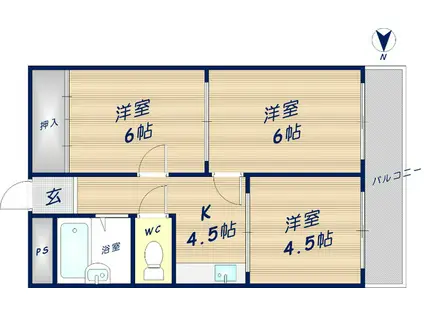 枚岡グリーンヒルズ(3DK/3階)の間取り写真