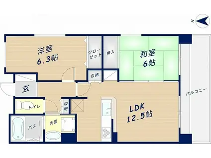 パルティール新石切(2LDK/4階)の間取り写真