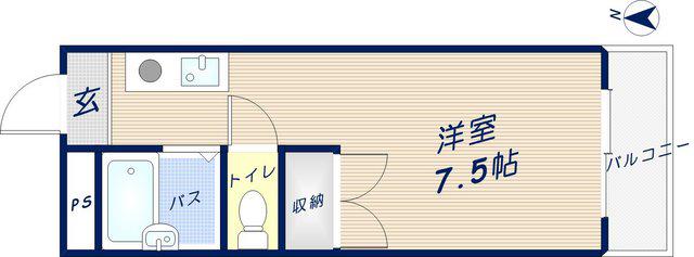 幸楽ハイツ(ワンルーム/3階)の間取り写真