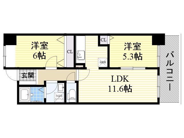 メルヴェイユー山本(2LDK/4階)の間取り写真