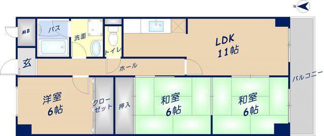 メゾン菱江(3LDK/4階)の間取り写真