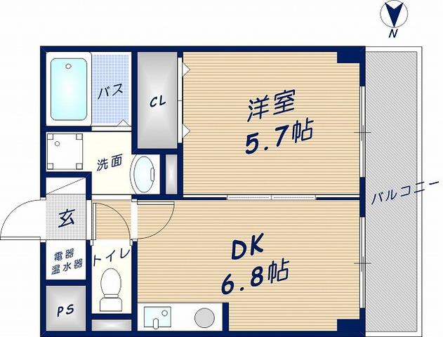 コーポラス新石切(1DK/2階)の間取り写真