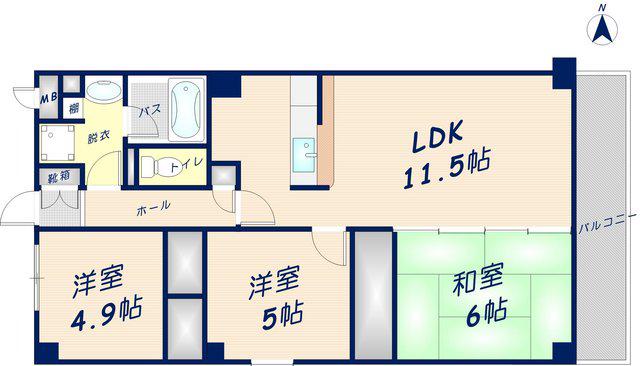 ヌカタコルン ウエスト(3LDK/3階)の間取り写真