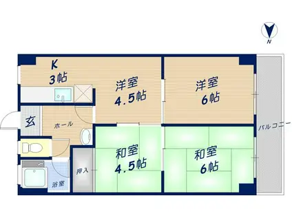 石切グリーンハイツ(3LDK/1階)の間取り写真