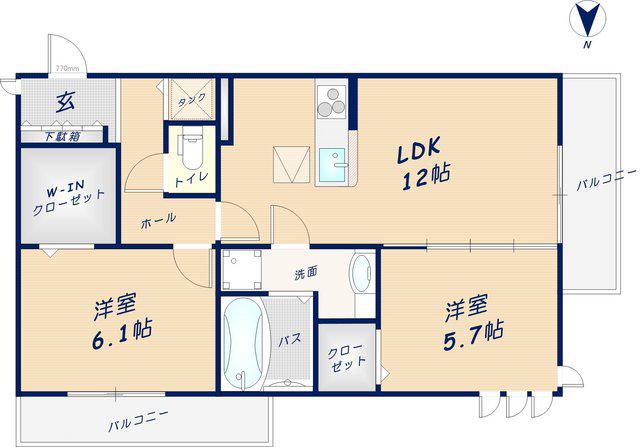 ピオニー北石切(2LDK/2階)の間取り写真