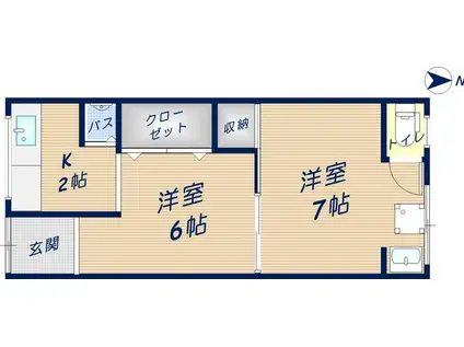 永楽荘(2K/1階)の間取り写真