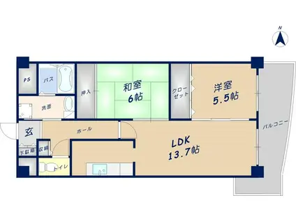 グドゥウェル新石切(2LDK/2階)の間取り写真