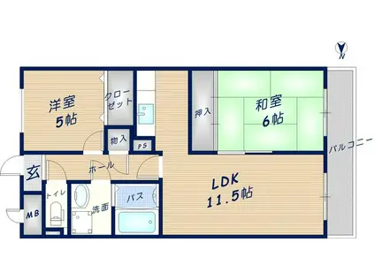 ロアジ花園(2LDK/2階)の間取り写真