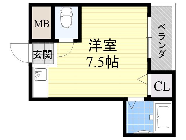 クリエイトパートⅠ(ワンルーム/2階)の間取り写真