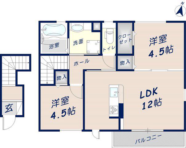 ノールヴィラージュアン(2LDK/2階)の間取り写真