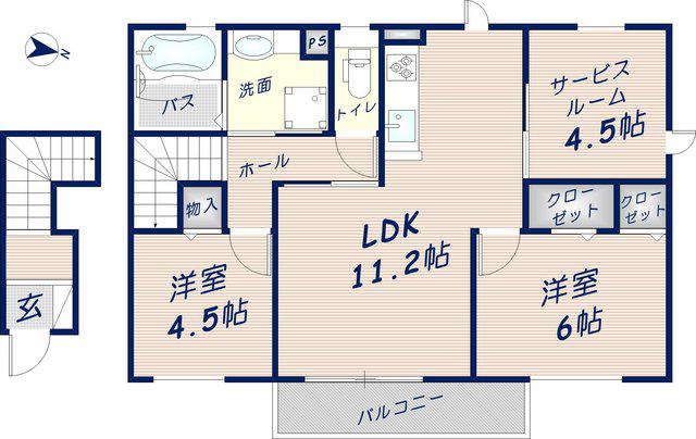 ノールヴィラージュドゥ(2SLDK/2階)の間取り写真