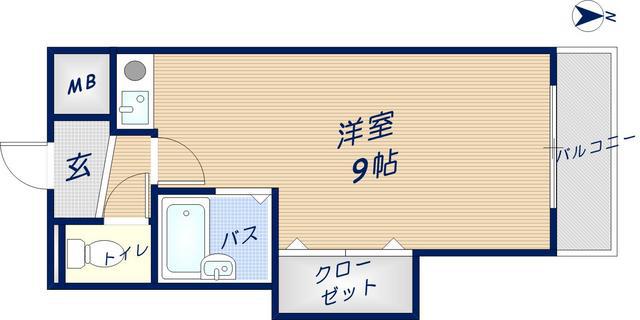 リバーサイド瓢箪山(ワンルーム/4階)の間取り写真