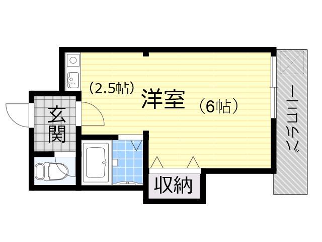 リバーサイド瓢箪山(ワンルーム/3階)の間取り写真