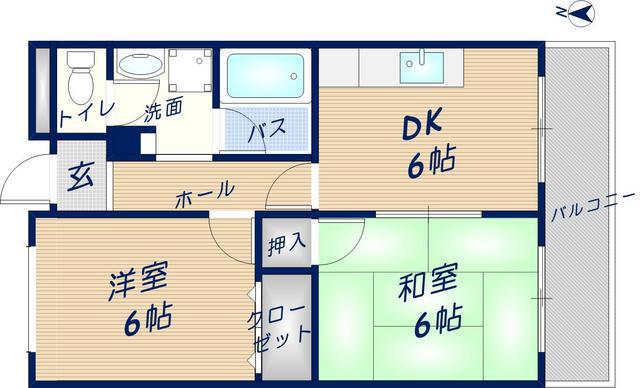 キャッスル東花園(2DK/4階)の間取り写真