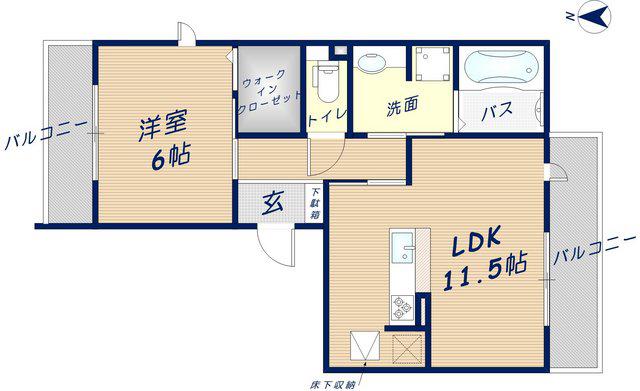 グランシャリオB棟(1LDK/1階)の間取り写真