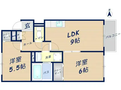 グリーンヒル(2DK/2階)の間取り写真