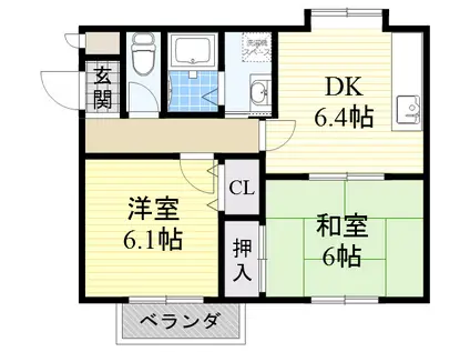 パセオグリーンA(2DK/1階)の間取り写真