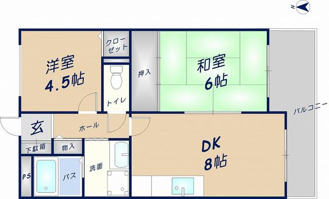 シロハイヌ吉田(2DK/2階)の間取り写真