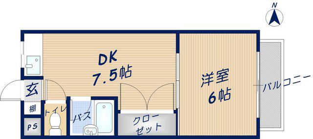 リバティー石切(1DK/3階)の間取り写真