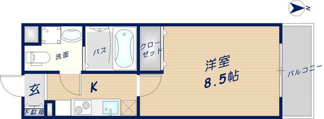 INOVE若江北(1K/2階)の間取り写真