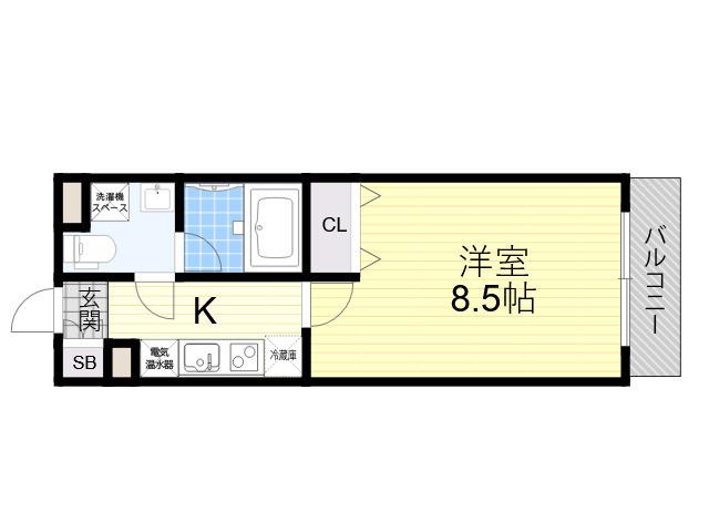 INOVE若江北(1K/2階)の間取り写真