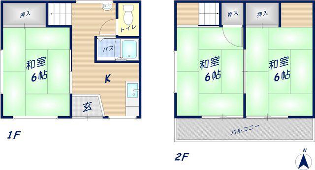 近鉄奈良線 枚岡駅 徒歩8分 2階建 築63年(3K)の間取り写真