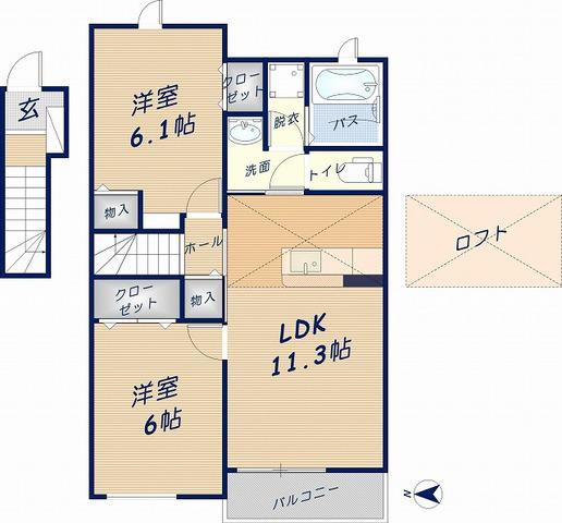 コッティ1(2LDK/2階)の間取り写真