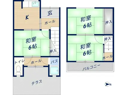 上六万寺町6-30貸家(3K)の間取り写真