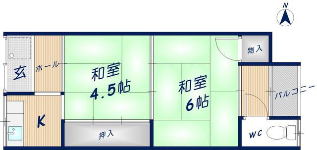 日乃出荘(2K/2階)の間取り写真