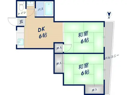 ハウス紫陽花(2DK/2階)の間取り写真