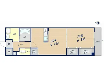 FUMOSE新石切(1LDK/3階)の間取り写真