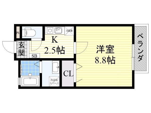 メゾンドヴェールⅡ(1K/1階)の間取り写真
