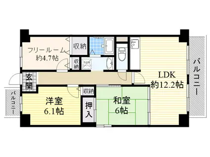アステール住道(2SLDK/8階)の間取り写真