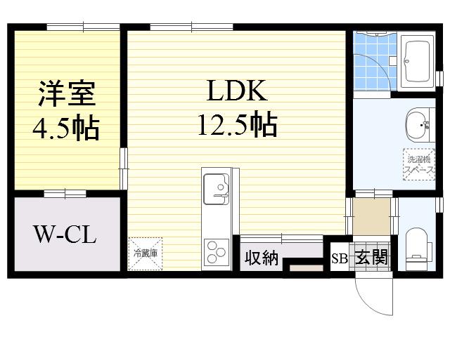 LUXE本町(1LDK/1階)の間取り写真