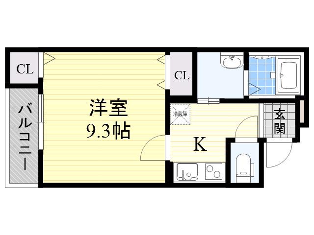 フジパレス河内花園5番館(1K/3階)の間取り写真