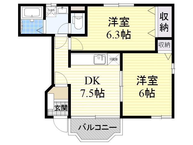 メゾン・リヴィエール-S(2DK/1階)の間取り写真