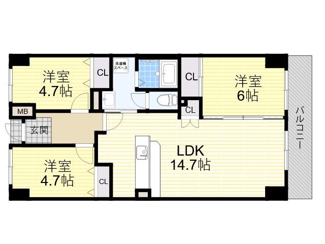 戴慶カーサグラシア(3LDK/11階)の間取り写真